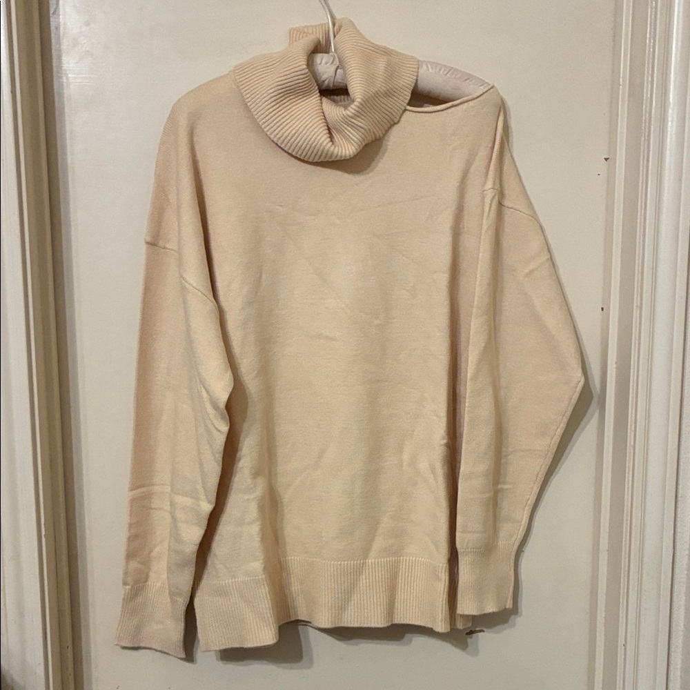 NWT The Drop Cozy Cream Cutout Cold Shoulder Turtleneck Sweater X-Large